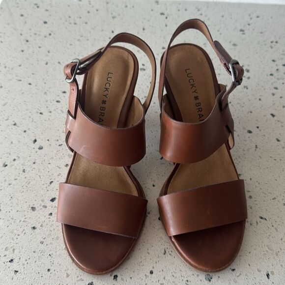 Lucky Brand Veneesha Women's Brown Leather Strappy Cone Heel Sandals Boho Size 5 - Picture 2 of 12